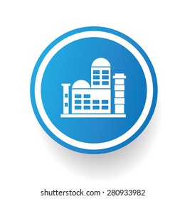 Factory,industry icon design on blue button,white background,clean vector