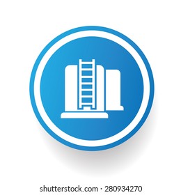 Factory,Industry icon design on blue button,white background,clean vector