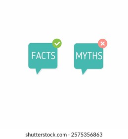 Facts aand myths speech bubble. Flat glyph design.Fact and myth vector.Fact vs Myth, truth or false information to make decision, belief or fiction to choose to believe, trustworthy.flat style glyph.