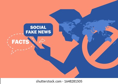 Facts And Fake News. Fighting Digital Disinformation. Social Media Are Taking Action Against The Spread Of Online Misinformation. Vector Illustration