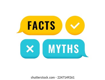 Facts and myths 3d geometric message bubble with check and cross mark emblem. Banner design for business, news and journalism. Vector illustration.