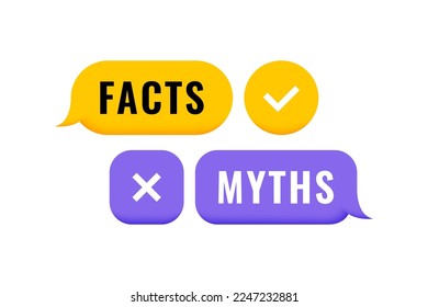 Facts and myths 3d geometric message bubble with check and cross mark emblem. Banner design for business, news and journalism. Vector illustration.