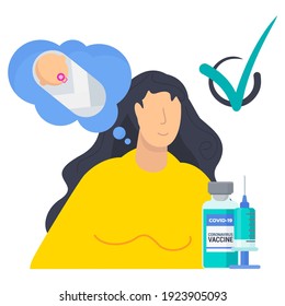 Facts and myths about COVID 19 Vaccines. Person thinking about having a baby. Vaccines have not been linked to infertility or miscarriage. Vector flat illustration.