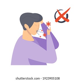 Facts And Myths About COVID 19 Vaccines. Person Coughing Without Covering Their Mouth. Vaccines Do Not Give Coronavirus. Vector Flat Illustration.