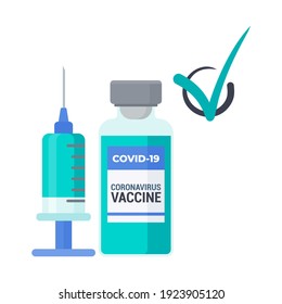 Facts And Myths About COVID 19 Vaccines. COVID-19 Vaccine Vial. Vector Flat Illustration.
