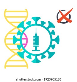 Facts And Myths About COVID 19 Vaccines. Vaccines Do Not Change DNA. Vector Flat Illustration.