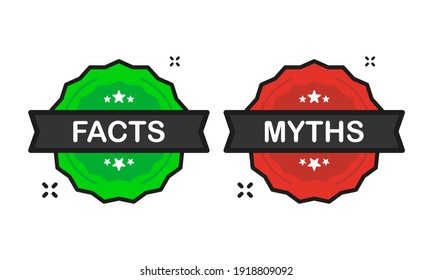 Facts or Myths badge green and red Stamp icon in flat style on white background. Vector illustration.