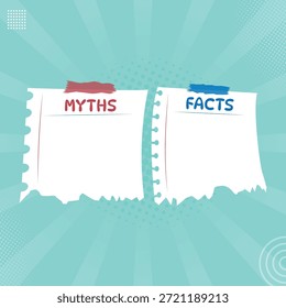 Facts and myths bubble design, facts and myths template design, comparing between myths and facts, myths vs facts comparison with text space