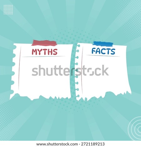 Facts and myths bubble design, facts and myths template design, comparing between myths and facts, myths vs facts comparison with text space