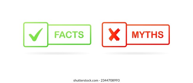 Facts and myths buttons. Lines, color, facts are right, myths are false. Vector illustration