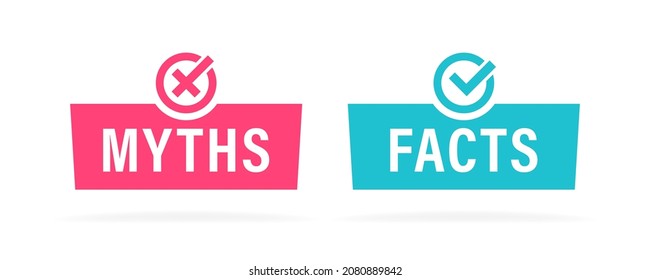 Facts and myths geometric message bubble with check and cross mark emblem. Banner design for business, news and journalism. Vector illustration.