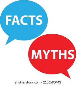 Facts and myths icon on white background. blue and red bubbles with myths vs facts. Facts vs Myths concept. flat style.