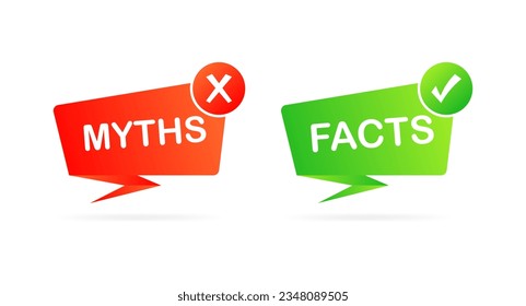 Facts and myths icons. Flat, color, facts are right, myths are false. Vector illustration