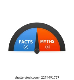 Facts myths scale. Facts vs Myths concept. Clipart image. Badges for marketing and advertising. Tick and cross. Vector illustration