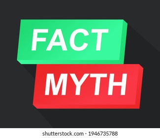 Facts myths sign button. Concept of thorough fact-checking or easy compare evidence. Isolated on dark background. Illustration vector