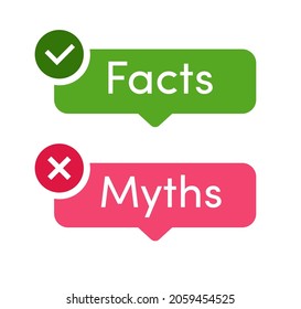 Facts and myths vector icon set isolated on white background. Fact-checking or easy compare evidence. Illustration 10 eps