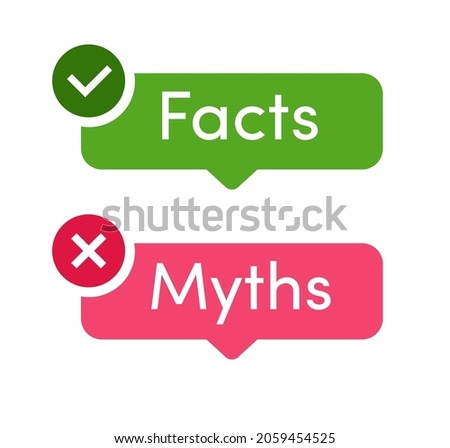 Facts and myths vector icon set isolated on white background. Fact-checking or easy compare evidence. Illustration 10 eps