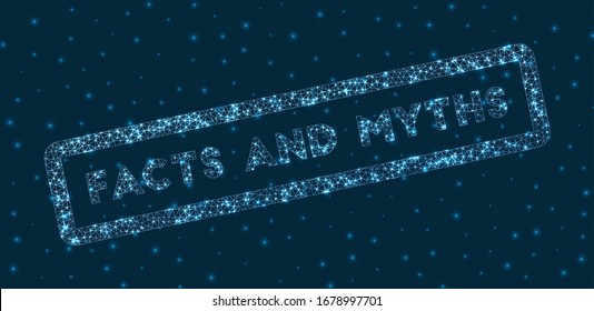 Facts and myths word in digital style. Glowing geometric facts and myths badge. Beautiful vector illustration.