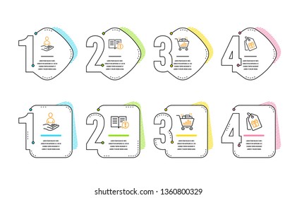 Facts, Seo shopping and Recruitment icons simple set. Coupons sign. Important information, Analytics, Hr. Shopping tags. Business set. Infographic timeline. Line facts icon. 4 options or steps. Vector