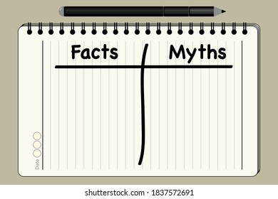 Facts verse Myths checklist handwritten on spiral notebook