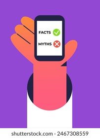 Facts versus myths in app. Myths facts icons. Banners with true or false facts. Emblem or badge. Flat vector illustration.