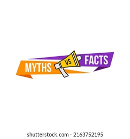 Facts versus myths, thorough fact-checking or easy compare evidence, fiction versus lie. Vector false and truth badge isolated flat cartoon emblem. Facts vs myths versus battle, truth and false badge