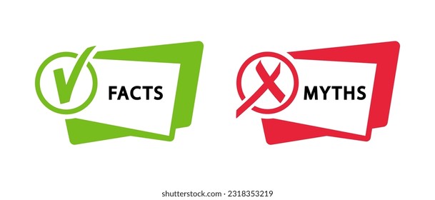 Facts vs myths. Myths facts badges. True or false facts banners. Vector illustration.