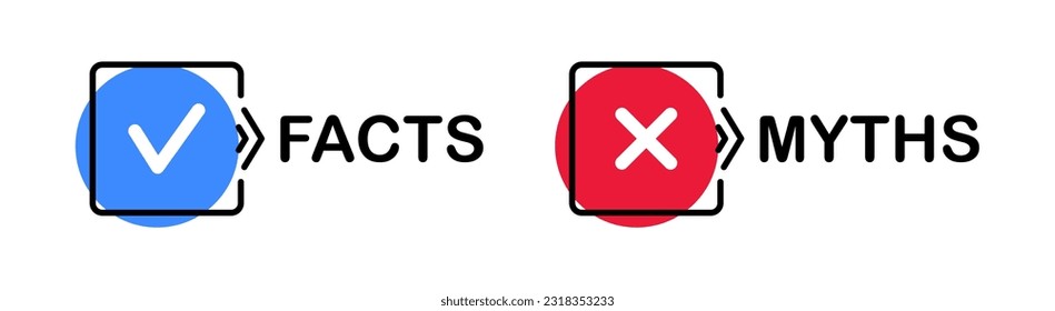 Facts vs myths. Myths facts badges. True or false facts banners. Vector illustration.