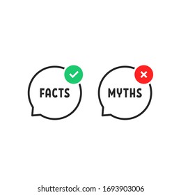 facts vs myths bubble like popup icon. flat outline trend modern logotype graphic design isolated on white background. concept of red and green x and checkmark or true or false and yes or no symbol