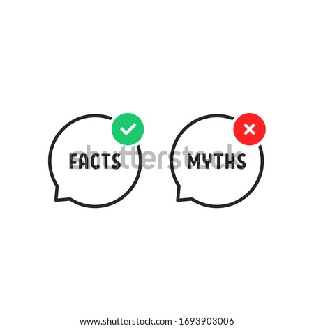 facts vs myths bubble like popup icon. flat outline trend modern logotype graphic design isolated on white background. concept of red and green x and checkmark or true or false and yes or no symbol