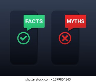 Facts vs myths bubble notification icon sign. True or false facts with cross and checkmark. Illustration vector