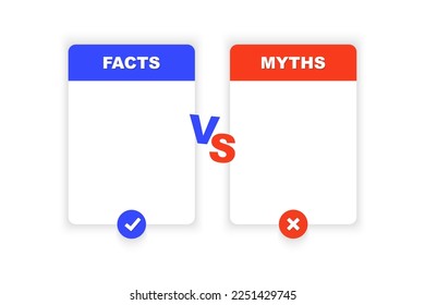 Facts vs myths. Concept of thorough fact-checking or easy compare evidence. Badges for marketing and advertising. Vector illustration