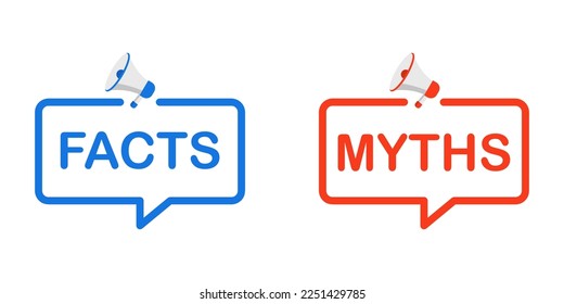 Facts vs myths. Concept of thorough fact-checking or easy compare evidence. Badges for marketing and advertising. Vector illustration