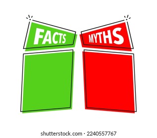 Facts vs myths, fact-checking. Check mark. Fake news. Rumors comparing with true information. Facts vs myths label.