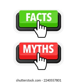 Facts vs myths, fact-checking. Check mark. Fake news. Rumors comparing with true information. Facts vs myths label.