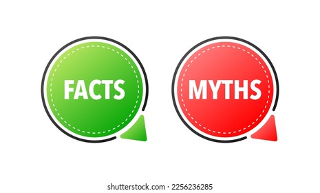 Facts vs myths, fact-checking. Check mark. Fake news. Rumors comparing with true information. Facts vs myths label.