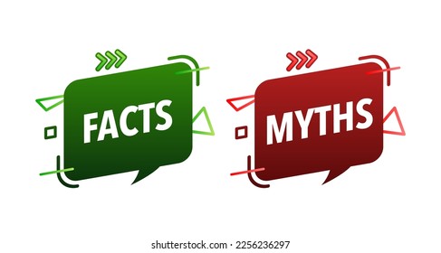 Facts vs myths, fact-checking. Check mark. Fake news. Rumors comparing with true information. Facts vs myths label.
