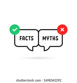 facts vs myths icon like instant message. concept of red and green x and checkmark or true or false and yes or no symbol. flat outline trend modern logotype graphic design isolated on white background