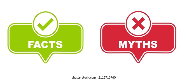 facts vs myths icon like instant message. concept of red and green x and checkmark or true or false and yes or no symbol. flat outline trend modern logotype graphic design isolated on white background