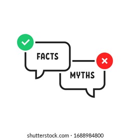 facts vs myths simple popup bubble. flat outline trend modern logotype graphic design isolated on white background. concept of red and green x and checkmark or true or false and yes or no symbol
