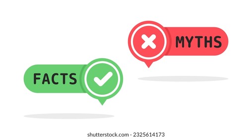 Facts vs Myths. True or false facts banners. Badges for marketing and advertising. Сoncept of cross and checkmark or true or false and yes or no symbol. Vector