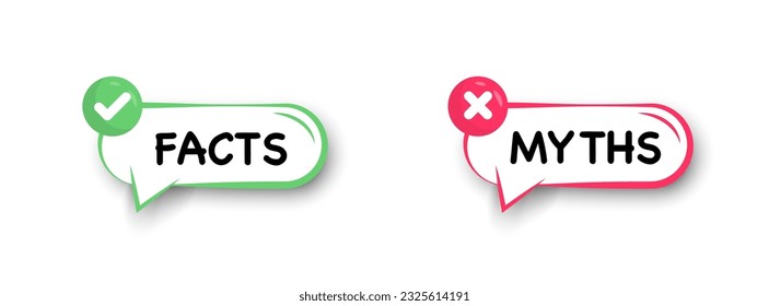 Facts vs Myths. True or false facts banners. Badges for marketing and advertising. Сoncept of cross and checkmark or true or false and yes or no symbol. Vector