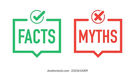 Facts vs Myths. True or false facts banners. Badges for marketing and advertising. Сoncept of cross and checkmark or true or false and yes or no symbol. Vector