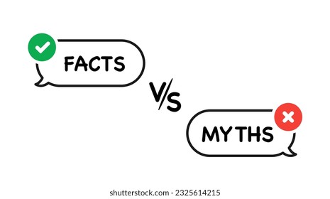 Facts vs Myths. True or false facts banners. Badges for marketing and advertising. Сoncept of cross and checkmark or true or false and yes or no symbol. Vector