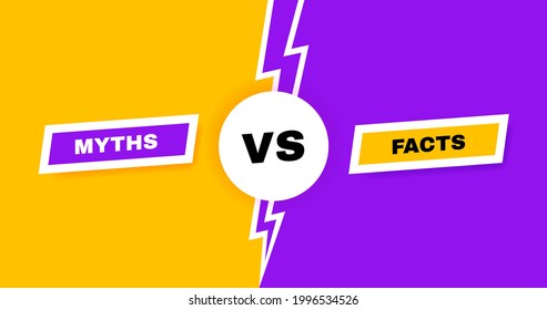 Facts vs myths versus battle background with lightning bolt. Concept of thorough fact-checking or easy compare evidence.. Vector illustration.