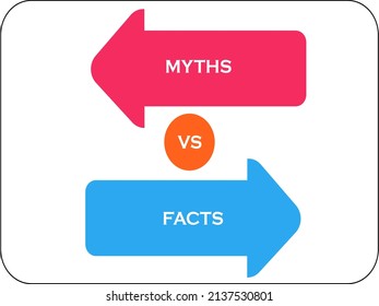 Facts vs myths versus battle background. Concept of thorough fact-checking or easy comparison evidence. Vector illustration.