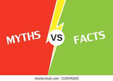 Facts vs myths versus battle background with lightning bolt. Concept of thorough fact-checking or easy compare evidence. Vector illustration.