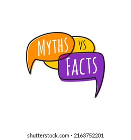 Facts vs myths versus battle, myths vs facts header design. Vector true or fiction news button, truth and lie. True and false badge, thorough fact-checking or easy compare evidence, speech bubble