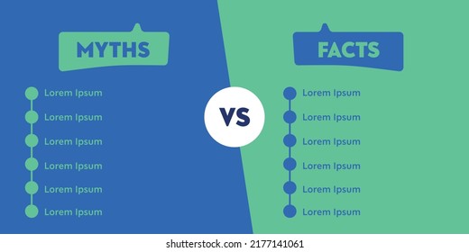 Facts vs myths versus battle background. Concept of thorough fact-checking or easy compare evidence.. Vector illustration.