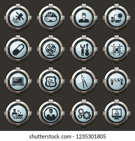 Faculty of mechanics vector icons in the stylish round buttons for mobile applications and web